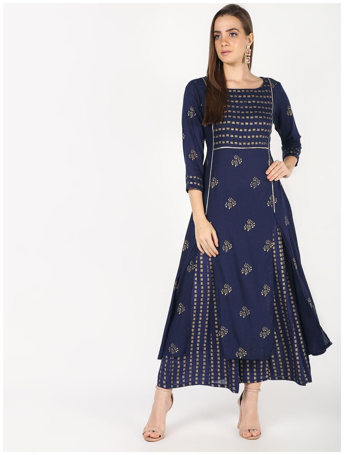 

Cheera Women Rayon Printed Navy Blue Kurta