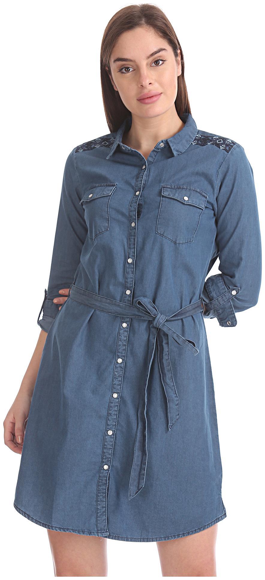 

CHEROKEE Blue Solid Shirt dress