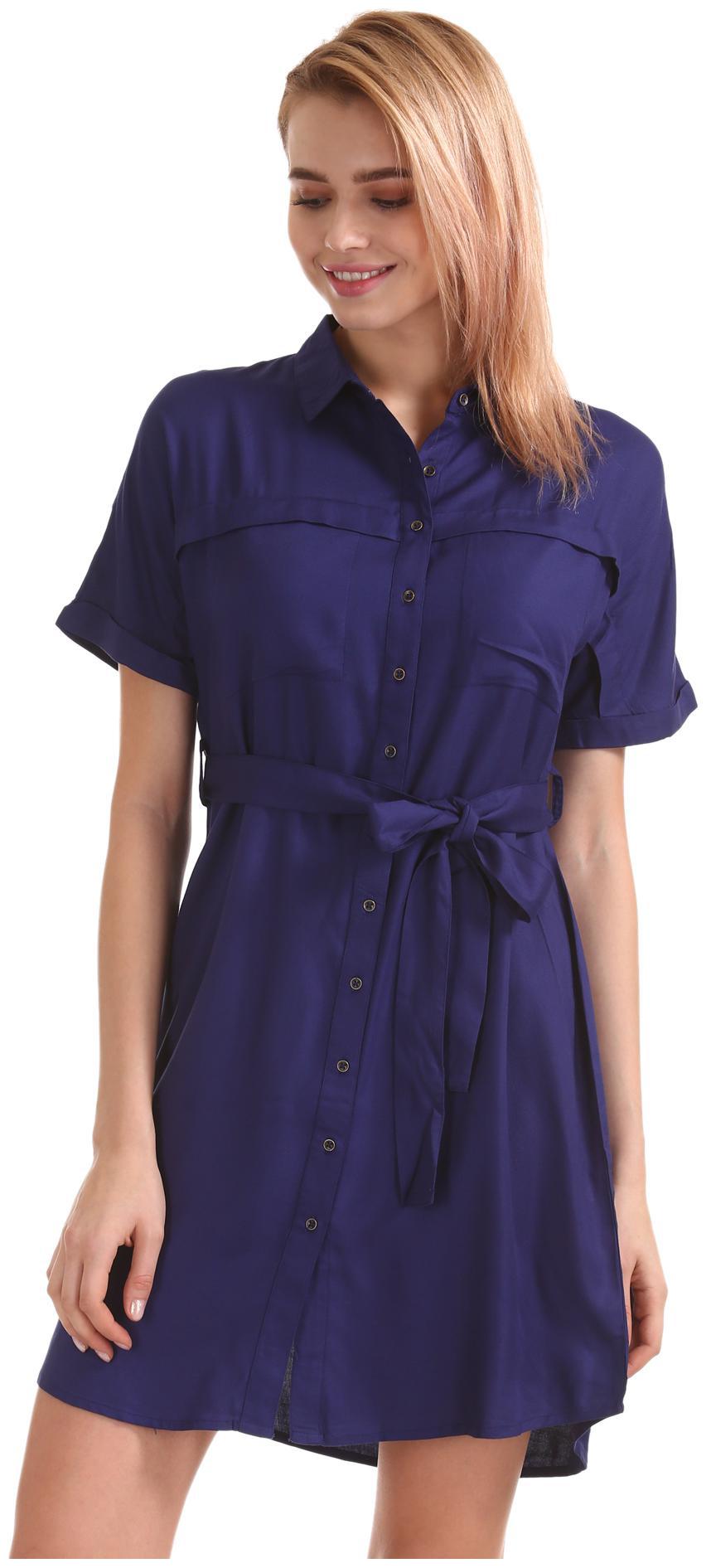 

CHEROKEE Blue Solid Shirt dress