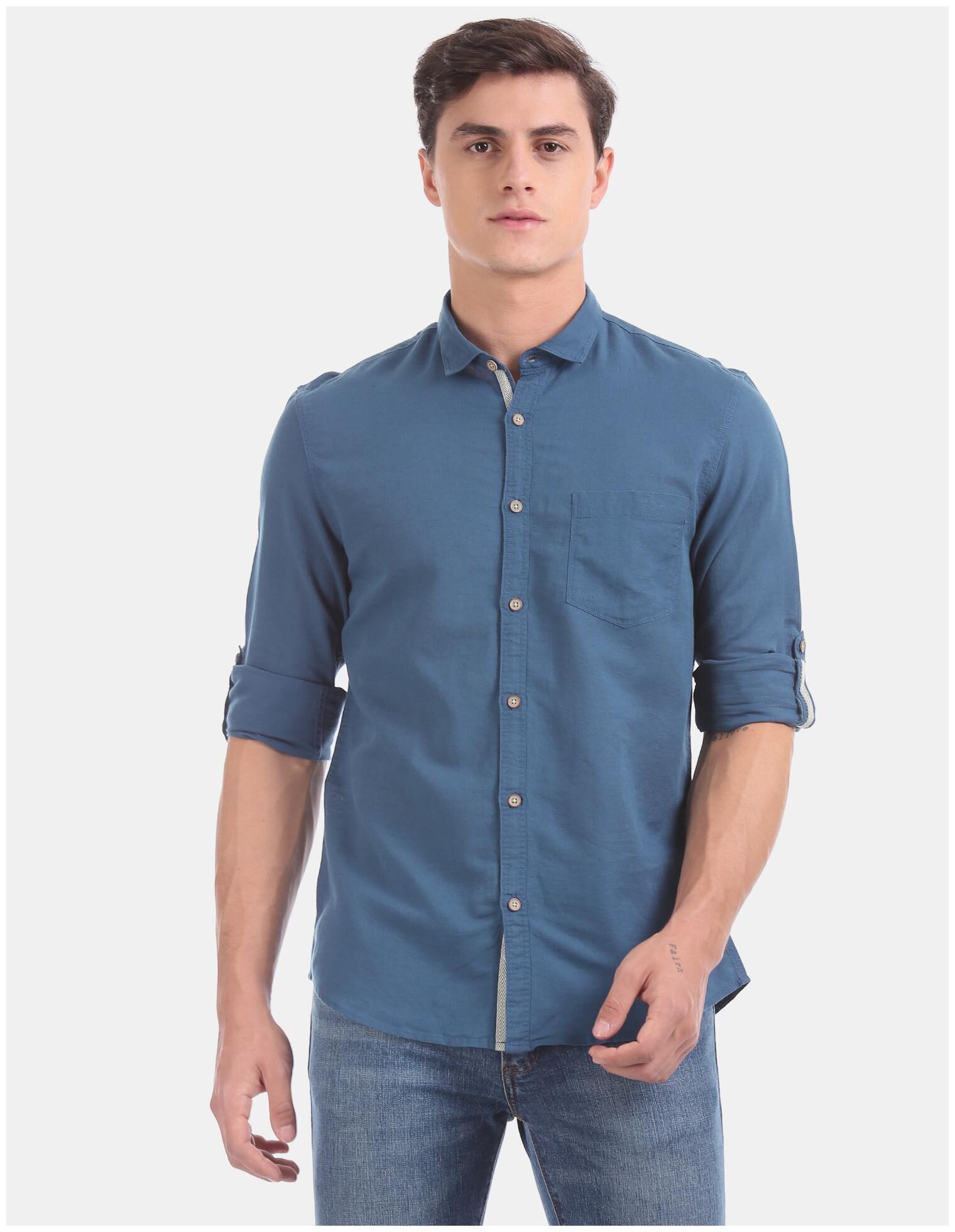 

CHEROKEE Men Blue Solid Regular Fit Casual Shirt