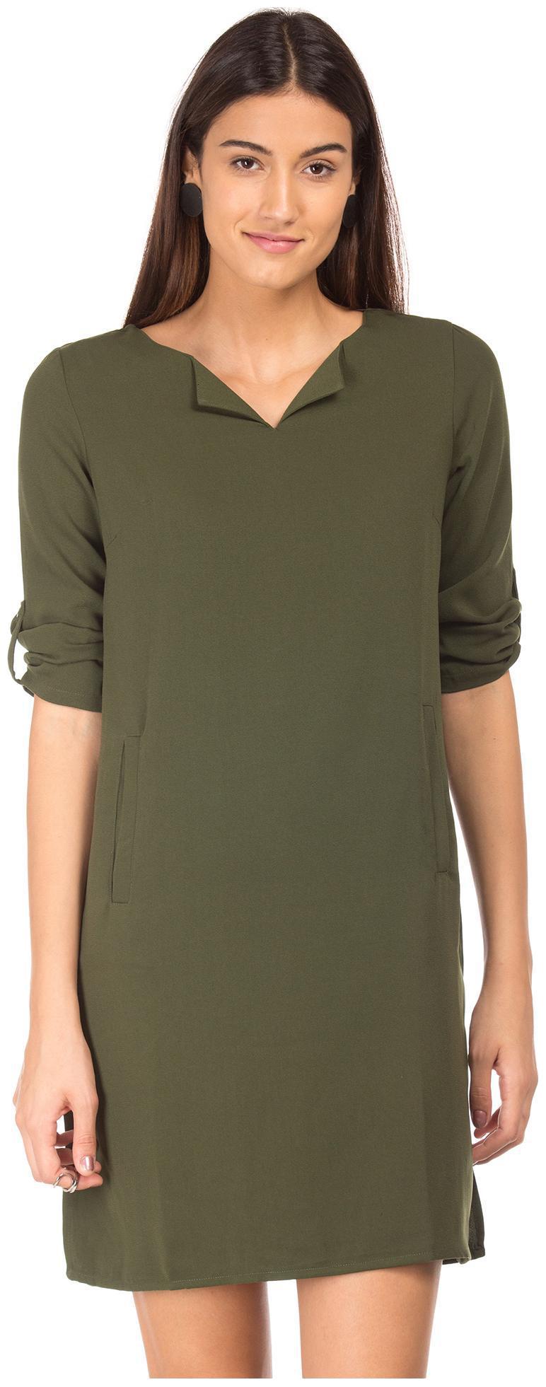 

CHEROKEE Green Solid Shirt dress
