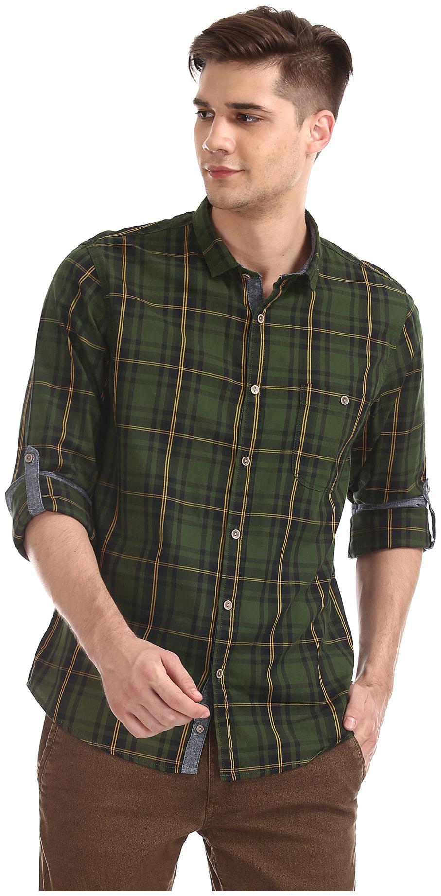 

CHEROKEE Men Green Checked Regular Fit Casual Shirt