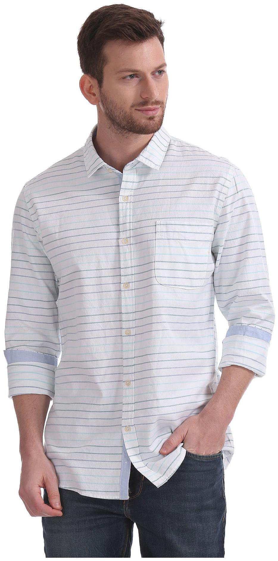 

CHEROKEE Men White Vertical Stripes Slim Fit Casual Shirt