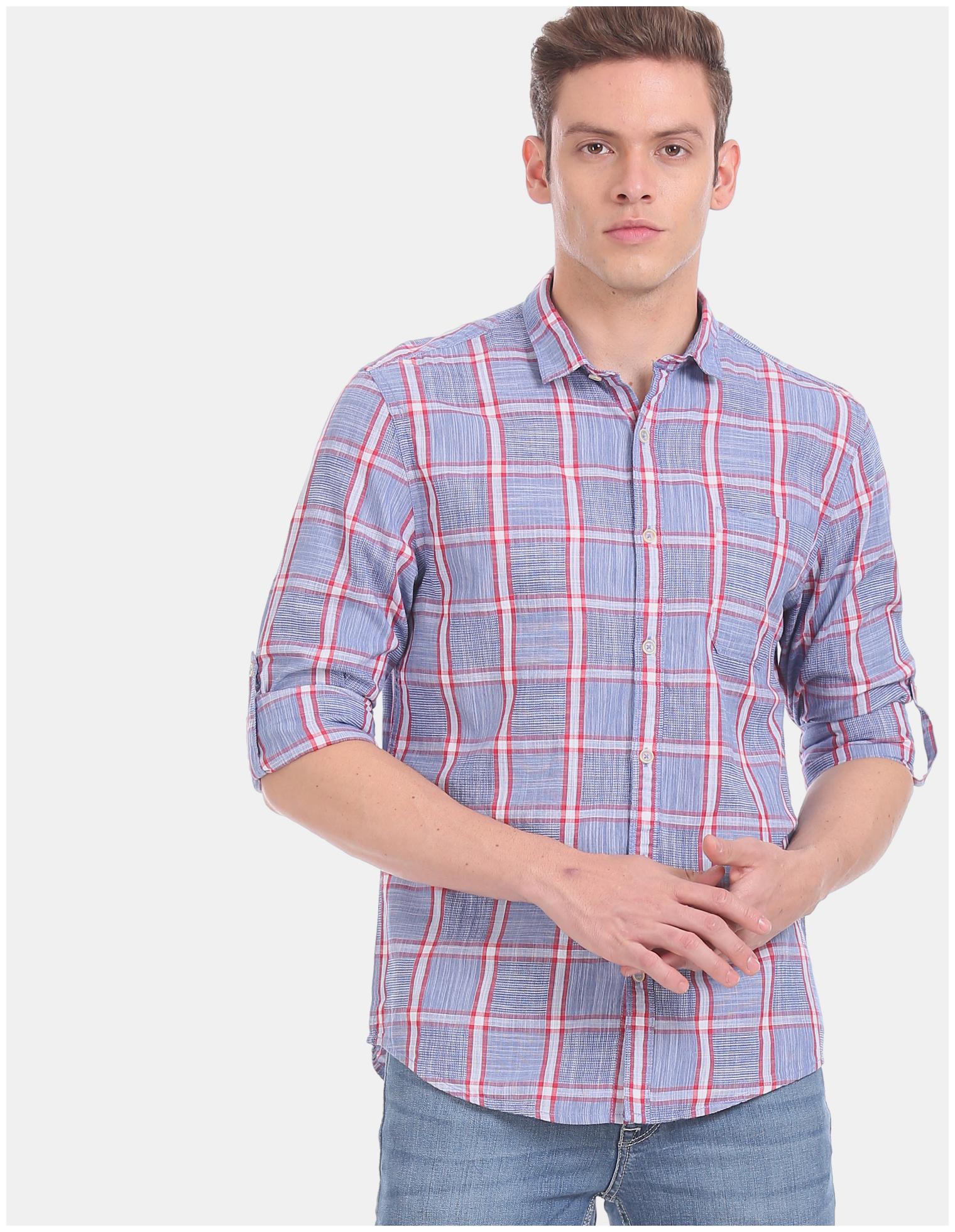 

CHEROKEE Men Blue Checked Regular Fit Casual Shirt