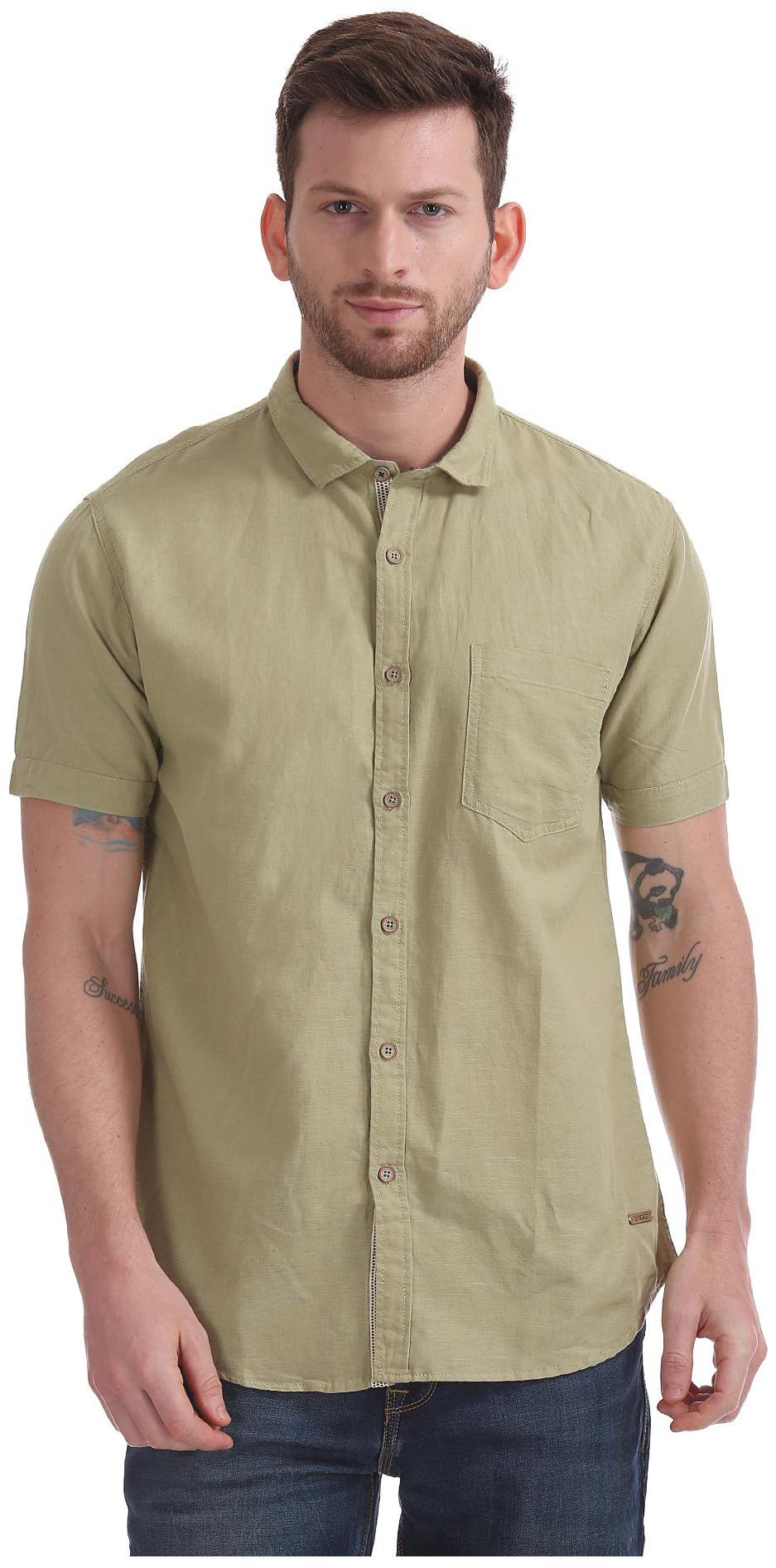 

CHEROKEE Men Green Solid Regular Fit Casual Shirt