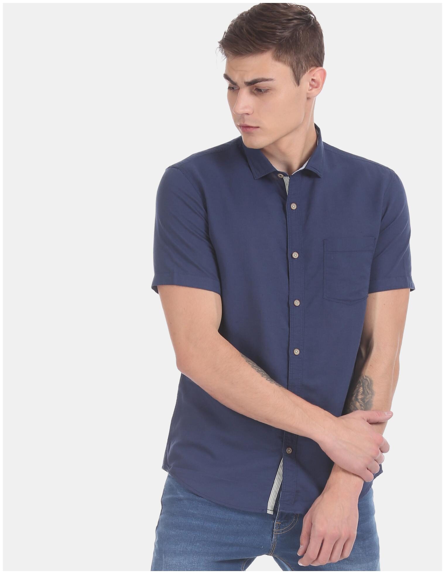

CHEROKEE Men Blue Solid Regular Fit Casual Shirt