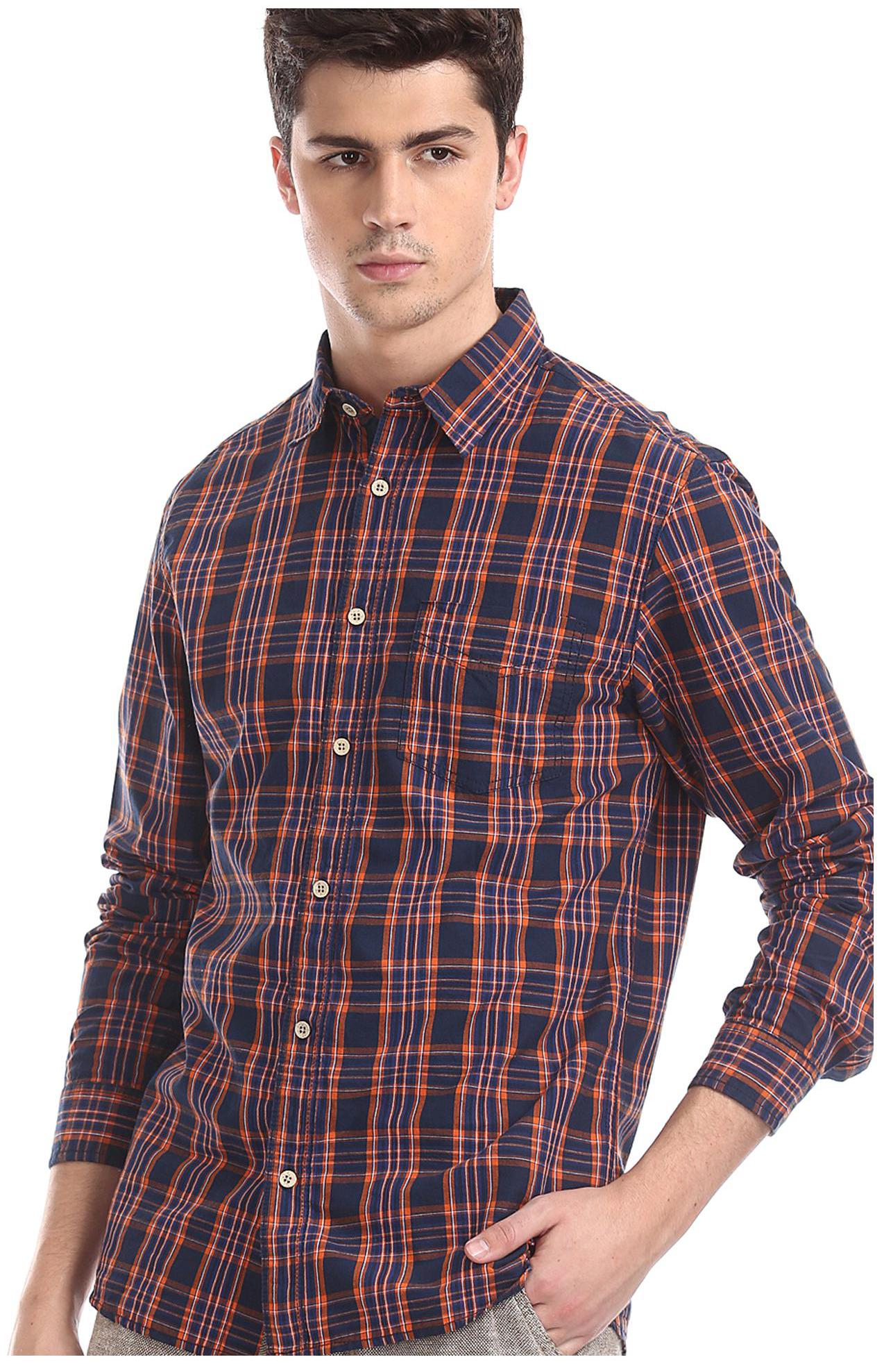 

CHEROKEE Men Orange Checked Regular Fit Casual Shirt