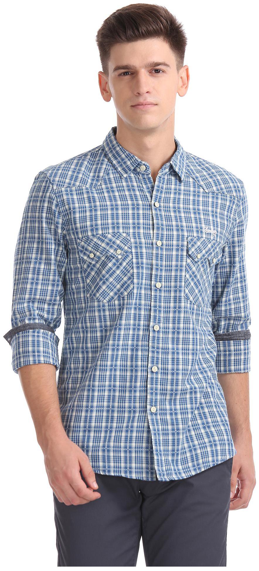 

CHEROKEE Men Blue Checked Regular Fit Casual Shirt