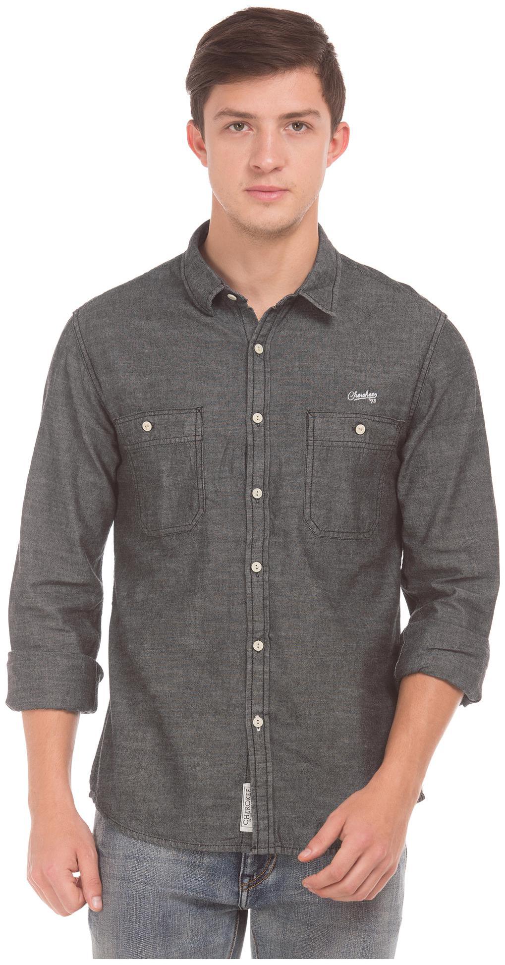 

CHEROKEE Men Grey Solid Regular Fit Casual Shirt