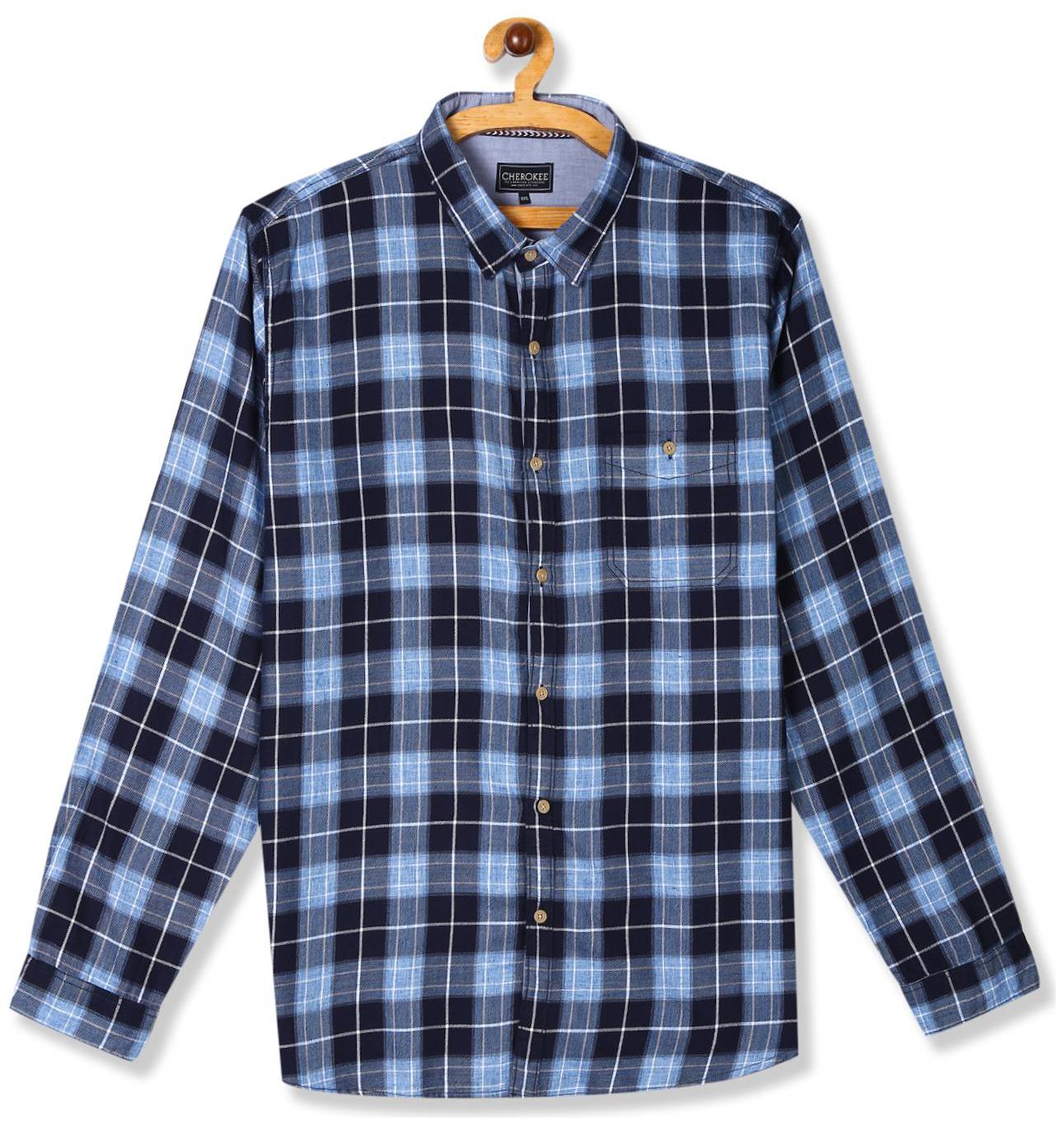 

CHEROKEE Men Blue Checked Regular Fit Casual Shirt