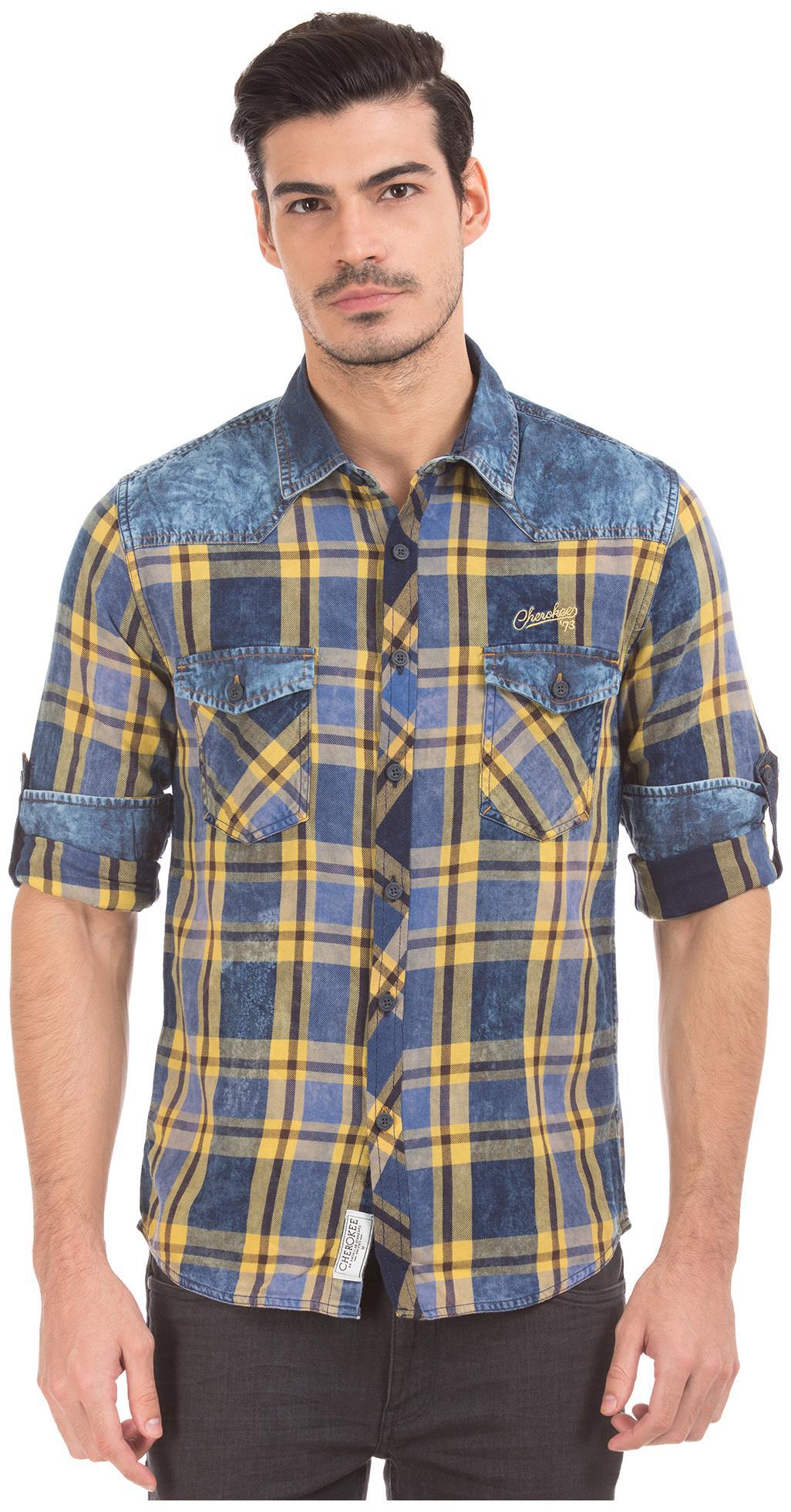 

CHEROKEE Men Blue Checked Regular Fit Casual Shirt