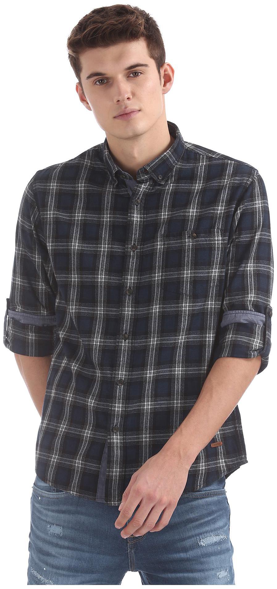 

CHEROKEE Men Blue Checked Regular Fit Casual Shirt