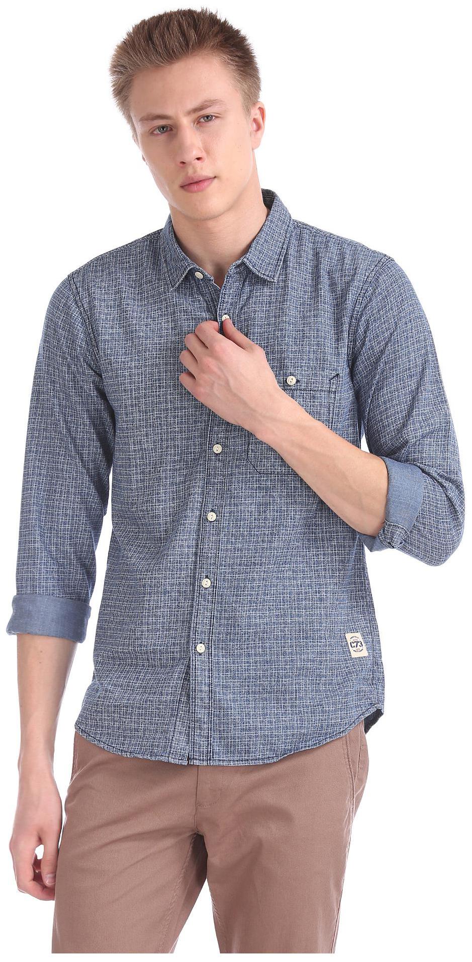 

CHEROKEE Men Blue Checked Regular Fit Casual Shirt