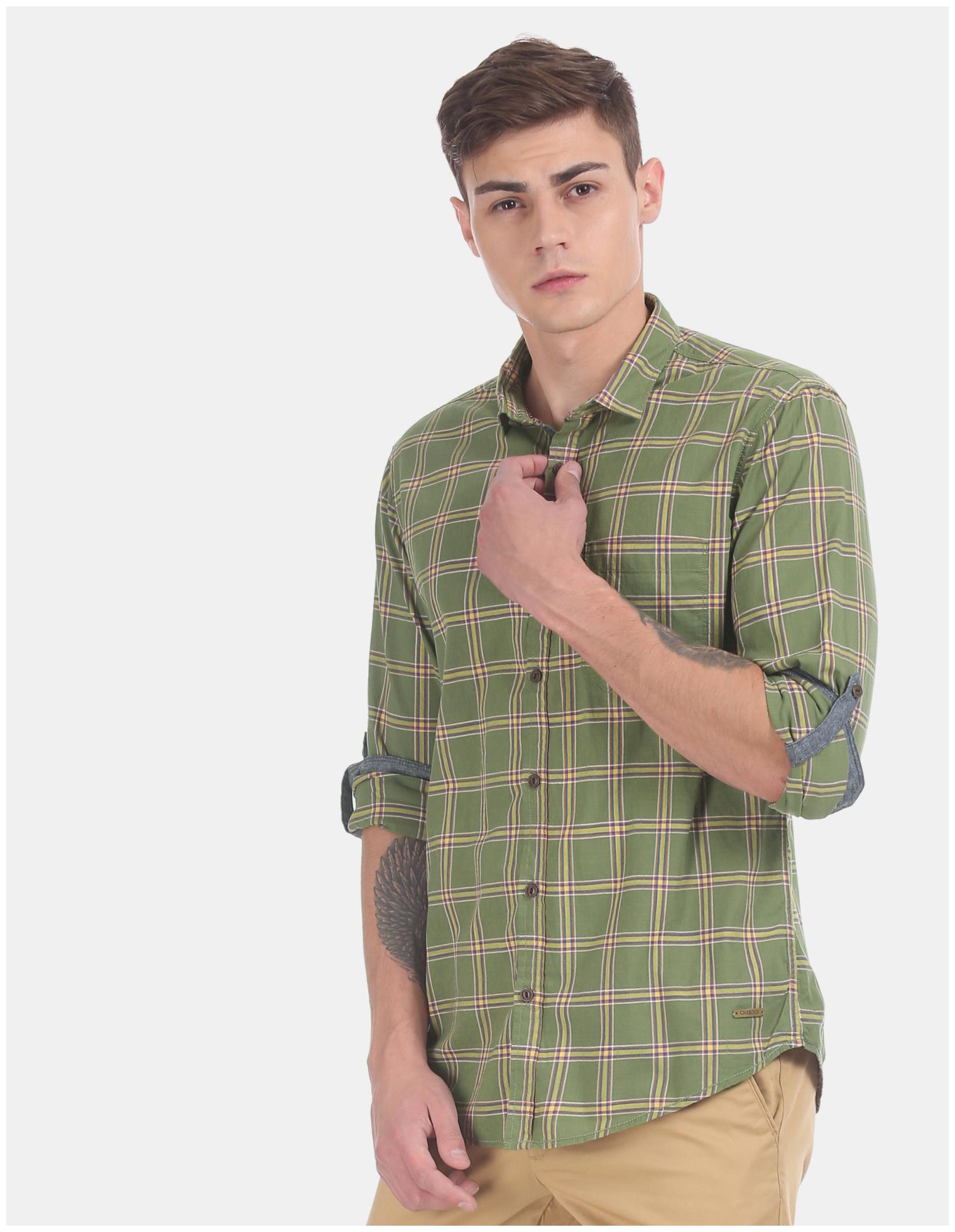 

CHEROKEE Men Green Checked Regular Fit Casual Shirt