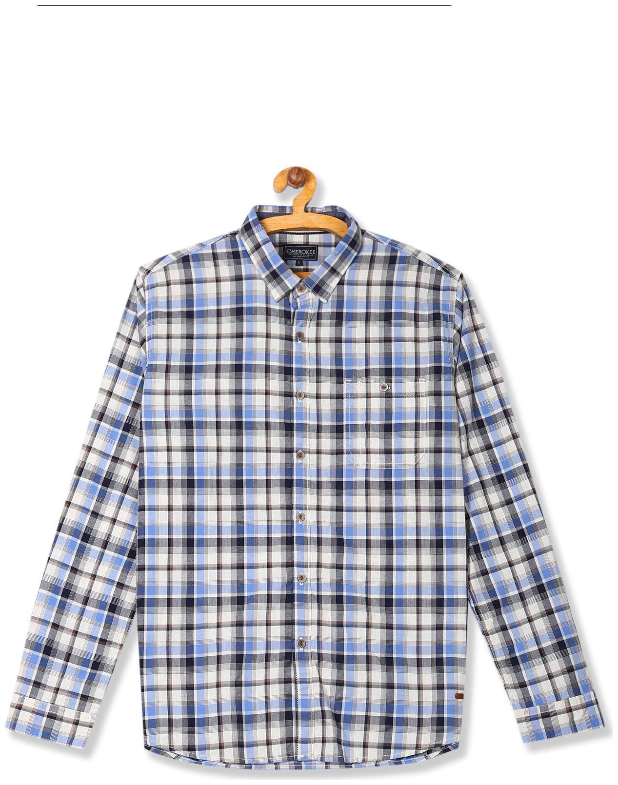 

CHEROKEE Men Blue Checked Regular Fit Casual Shirt
