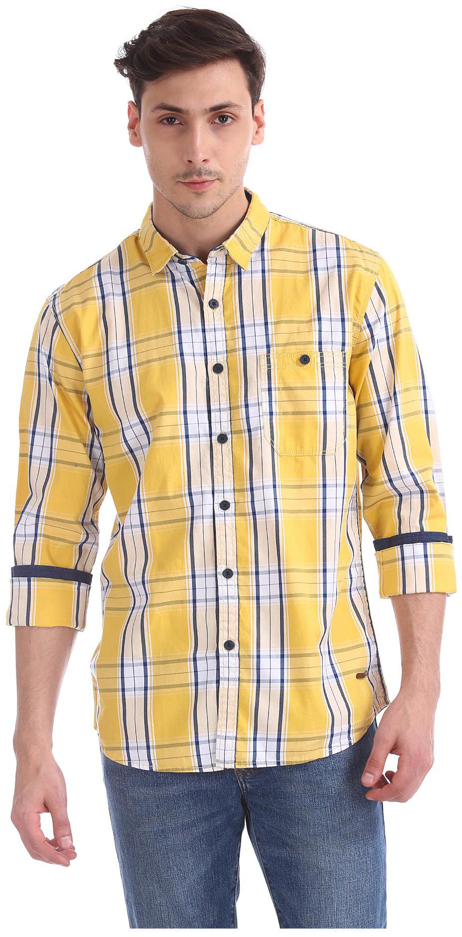 

CHEROKEE Men Yellow Checked Regular Fit Casual Shirt