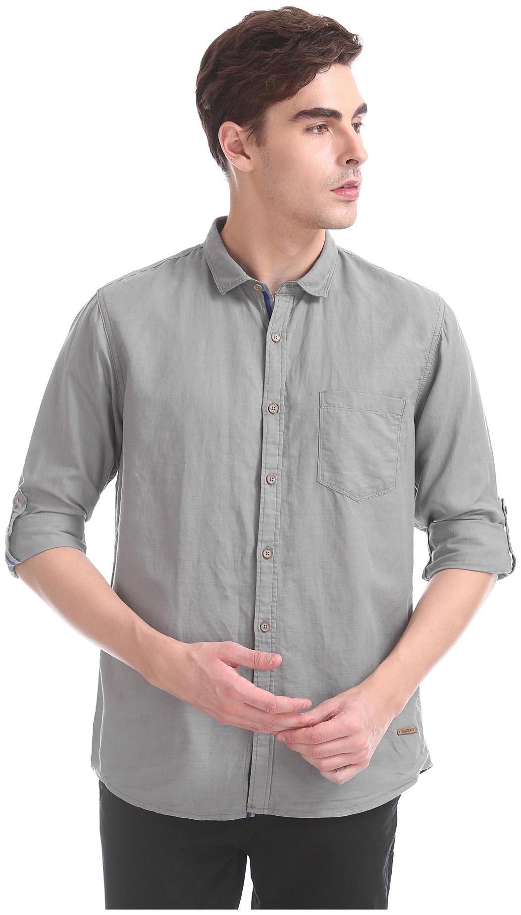 

CHEROKEE Men Grey Solid Regular Fit Casual Shirt