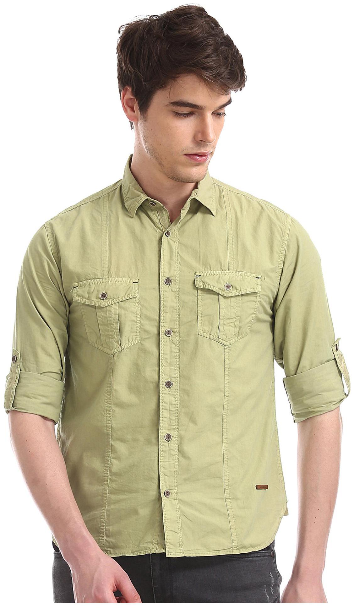 

CHEROKEE Men Green Solid Regular Fit Casual Shirt
