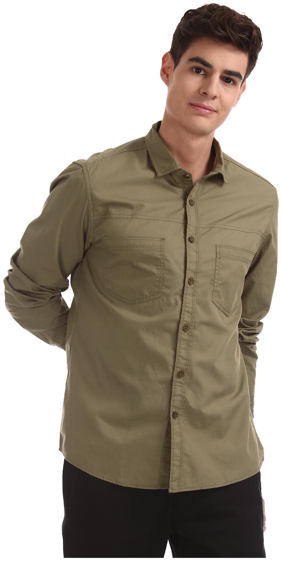 

CHEROKEE Men Green Solid Regular Fit Casual Shirt