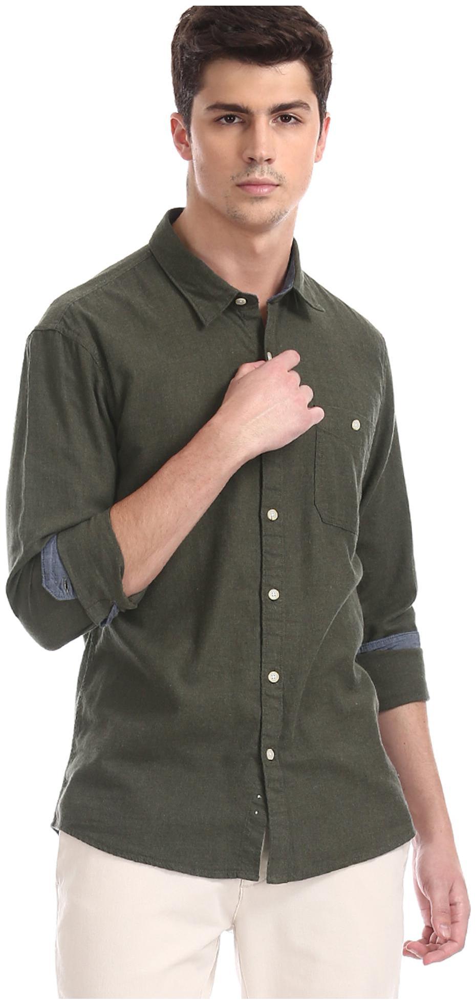 

CHEROKEE Men Green Solid Regular Fit Casual Shirt