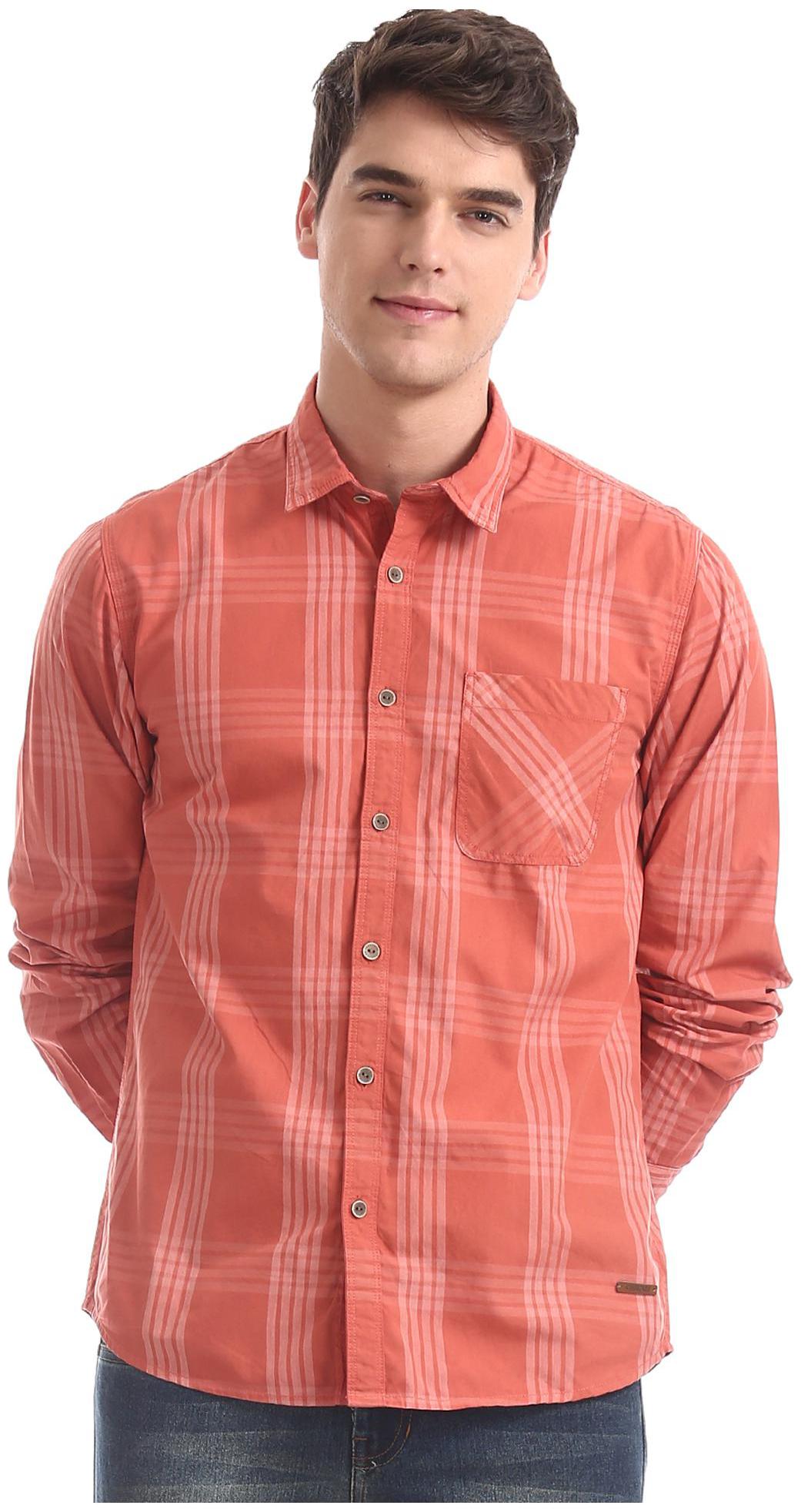 

CHEROKEE Men Orange Checked Regular Fit Casual Shirt