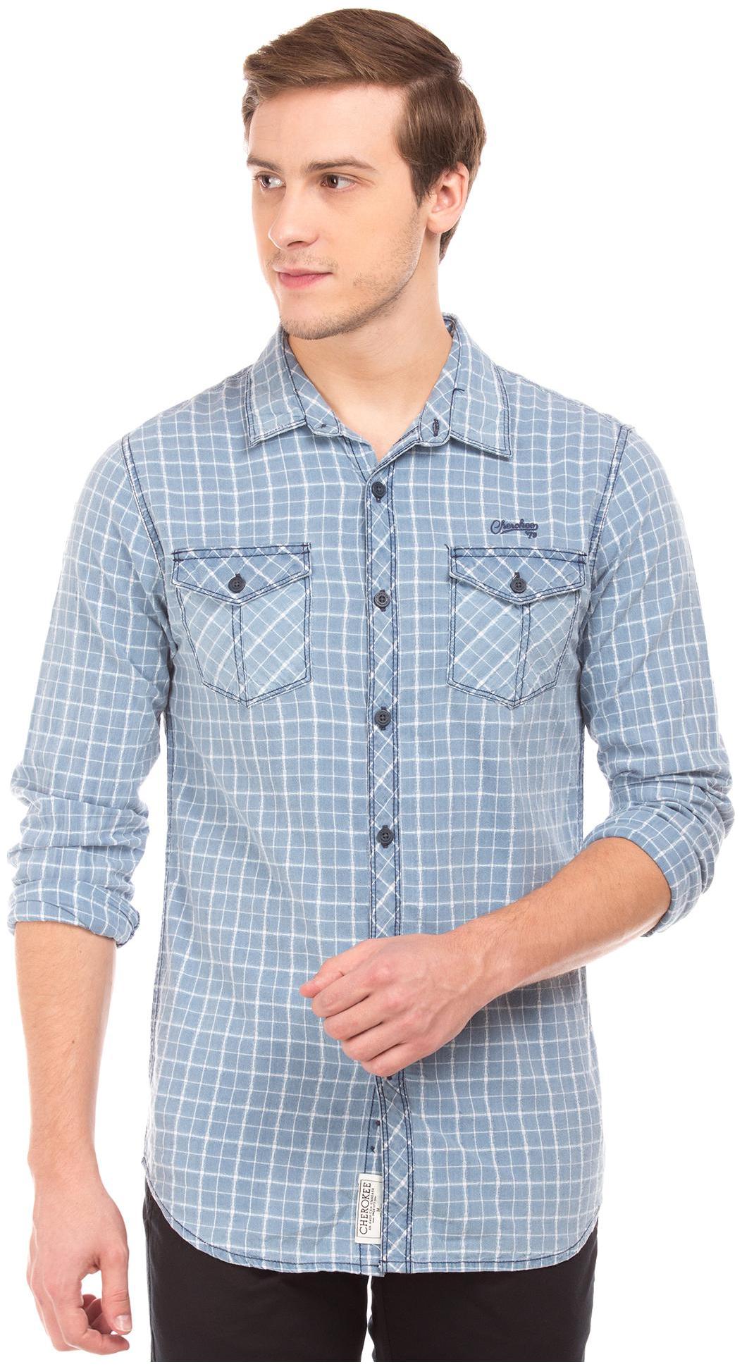 

CHEROKEE Men Blue Checked Slim Fit Casual Shirt