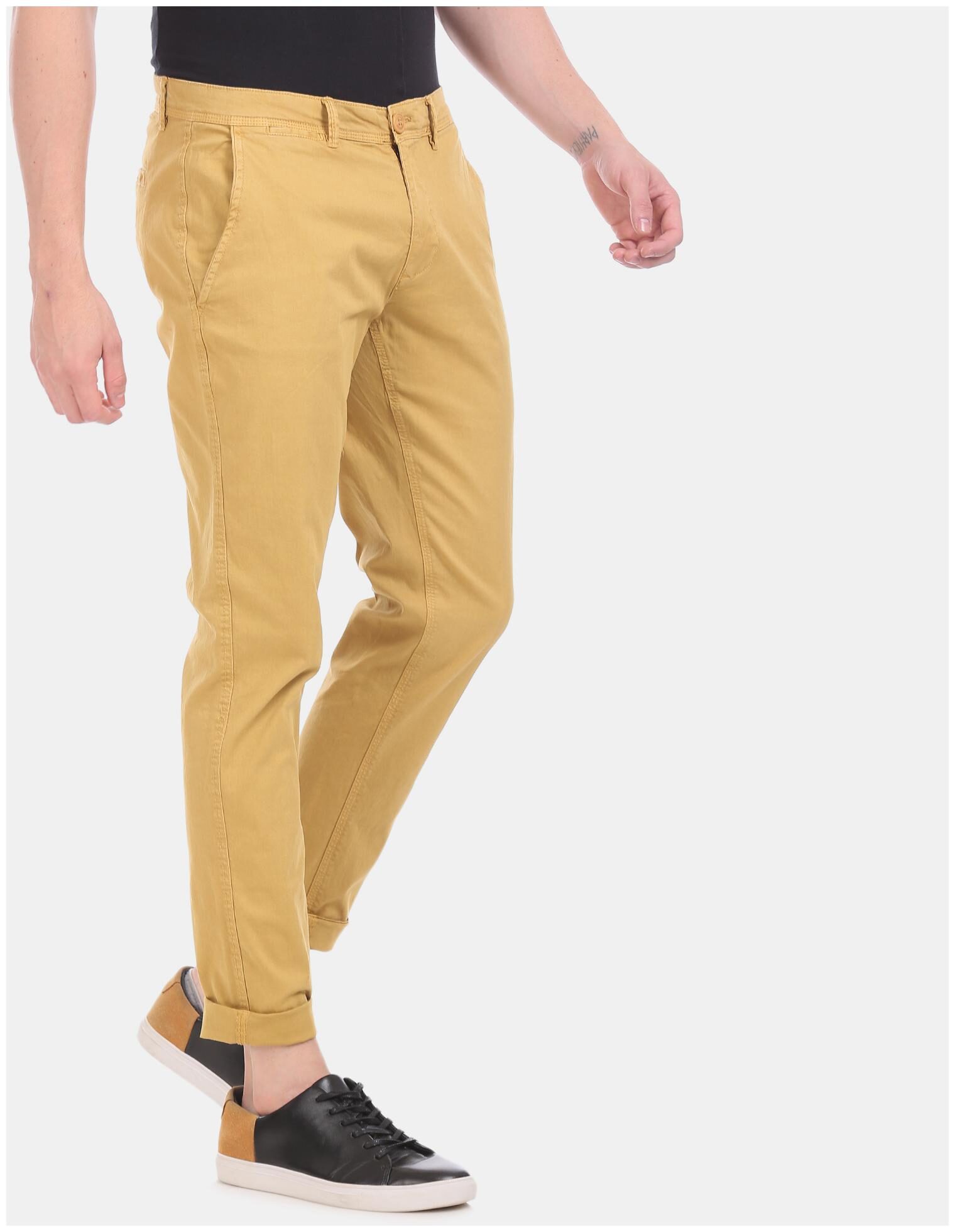 

CHEROKEE Men Yellow Solid Slim fit Regular trousers