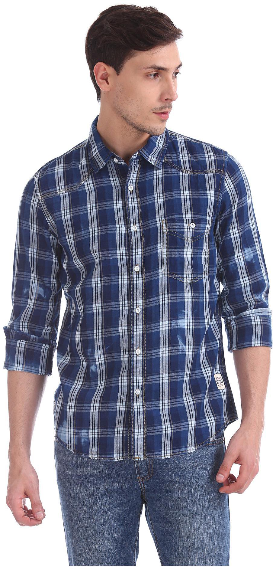 

CHEROKEE Men Blue Checked Regular Fit Casual Shirt