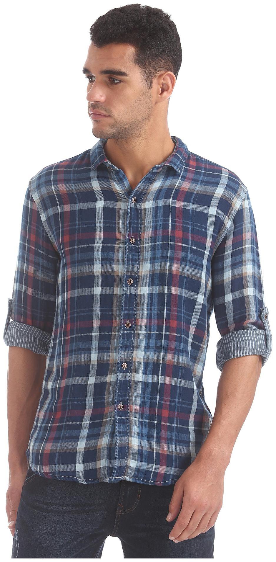 

CHEROKEE Men Blue Checked Regular Fit Casual Shirt
