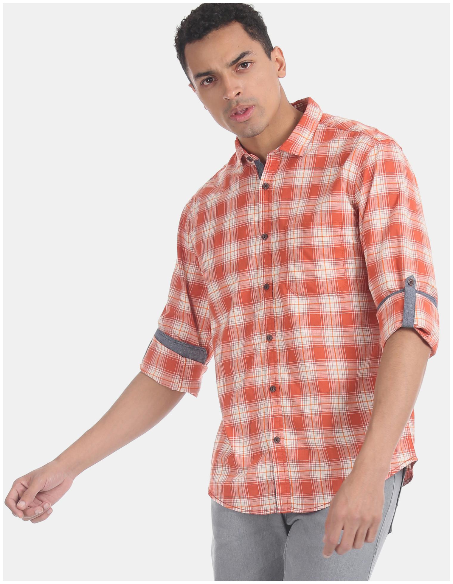 

CHEROKEE Men Orange Checked Regular Fit Casual Shirt