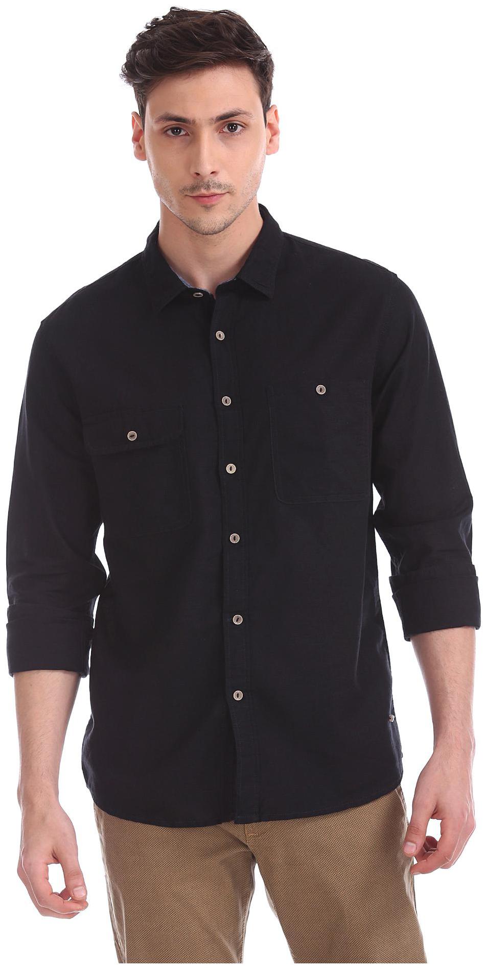 

CHEROKEE Men Black Solid Regular Fit Casual Shirt