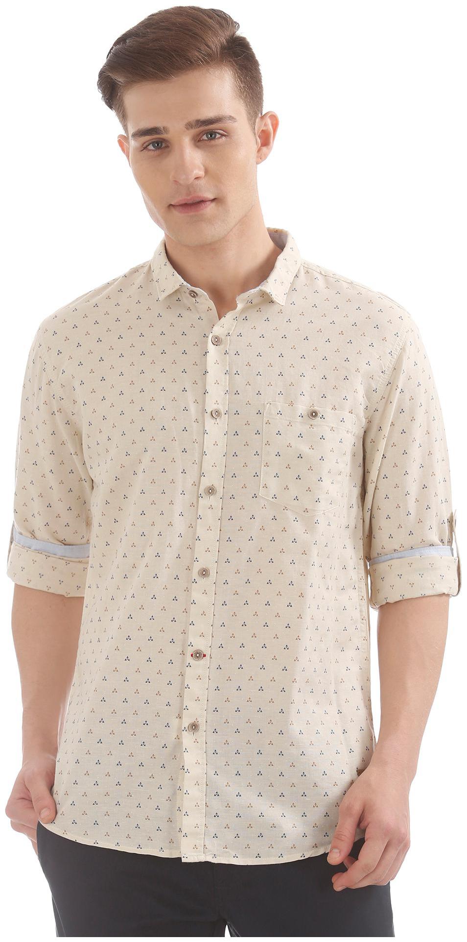 

CHEROKEE Men Beige Printed Regular Fit Casual Shirt