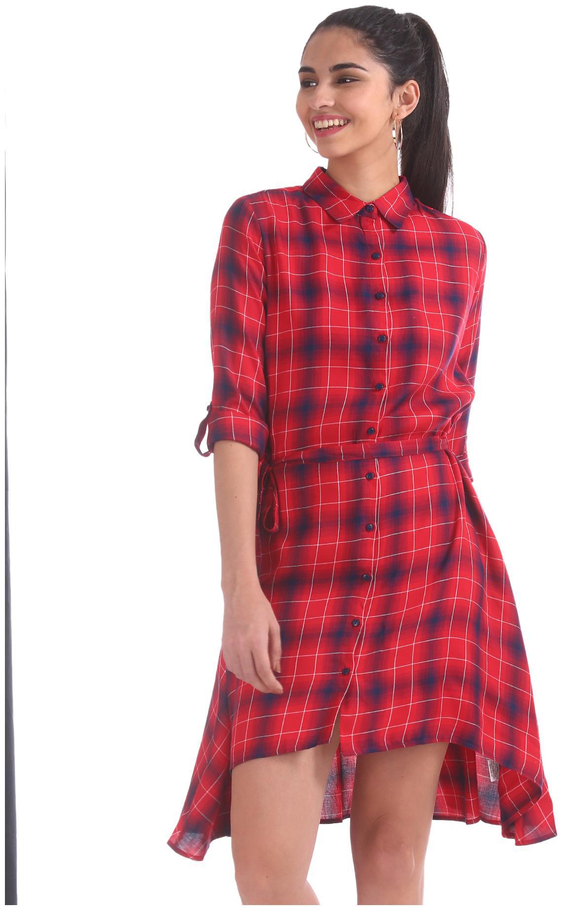 

CHEROKEE Red Checked Shirt dress