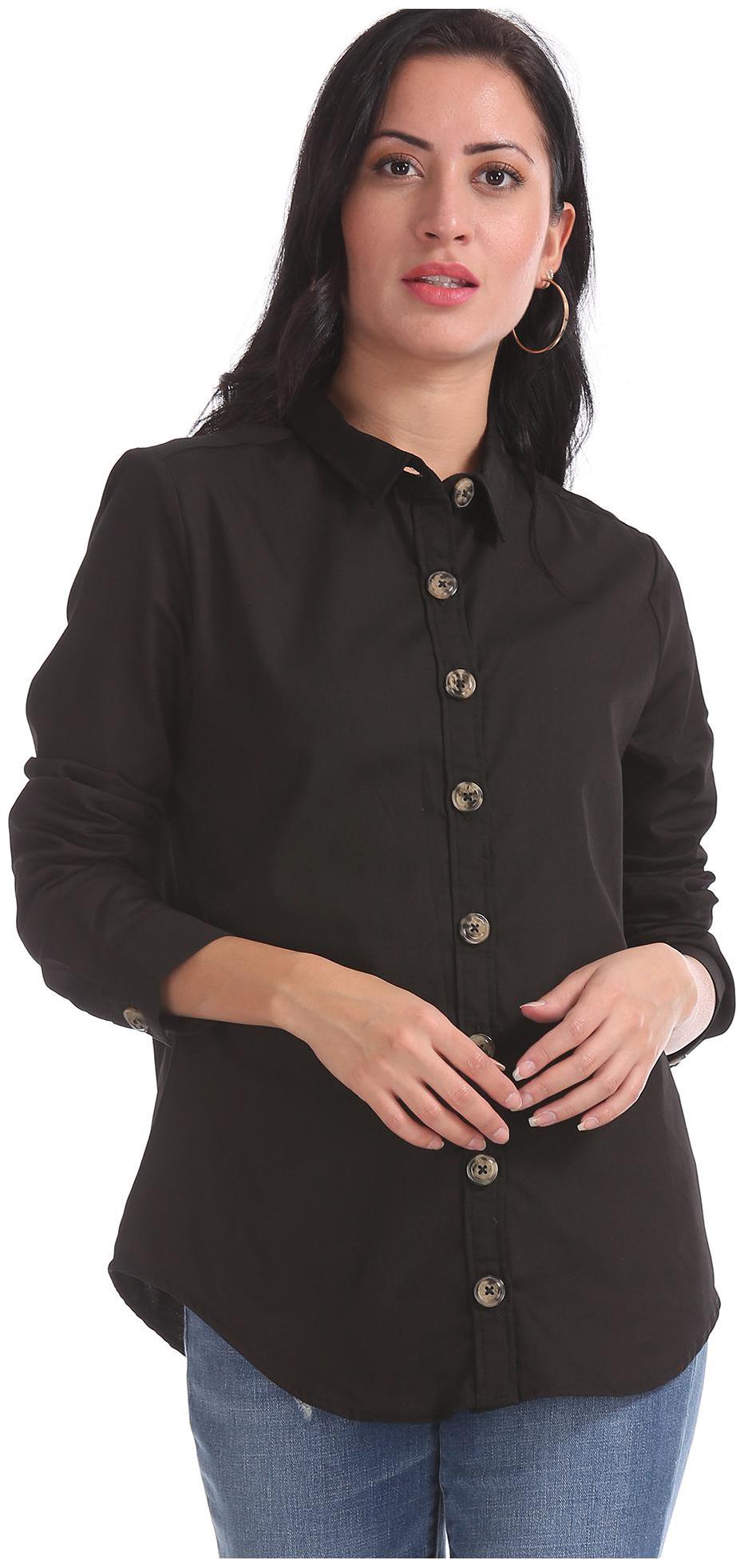 

CHEROKEE Women Black Solid Regular Fit Shirt