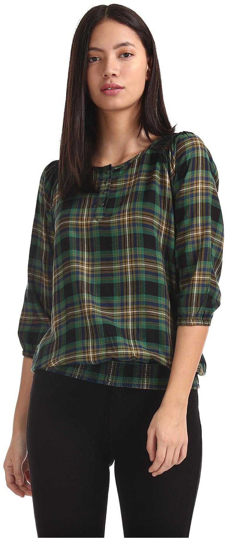 

CHEROKEE Women Checked Regular top - Green