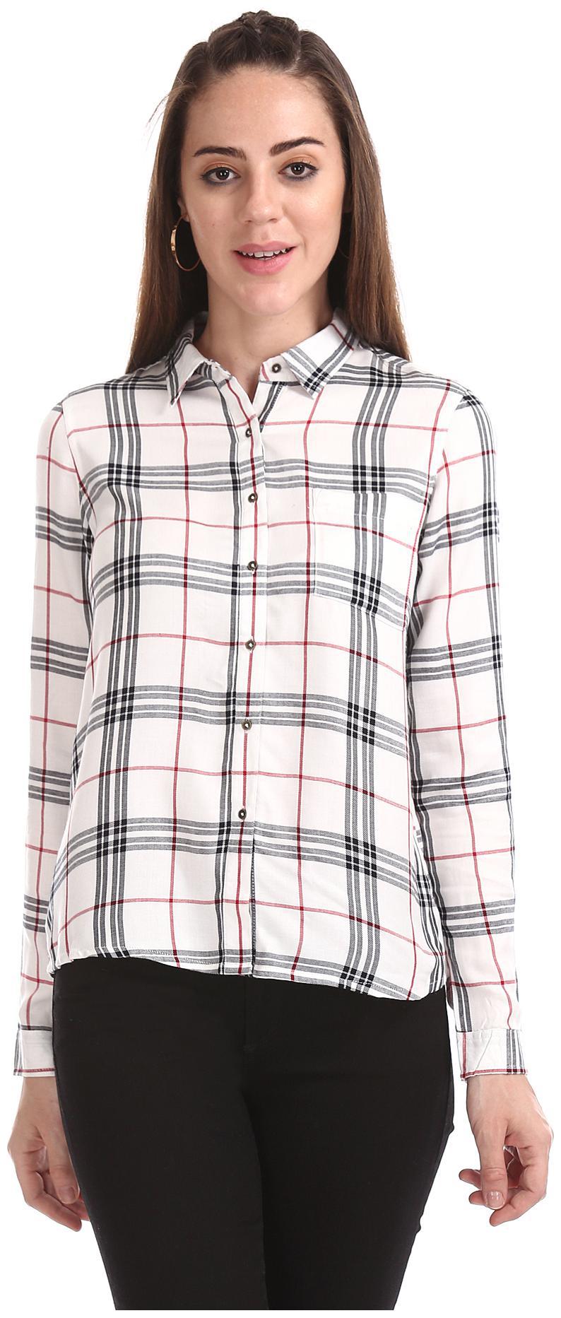 

CHEROKEE Women White Checked Regular Fit Shirt
