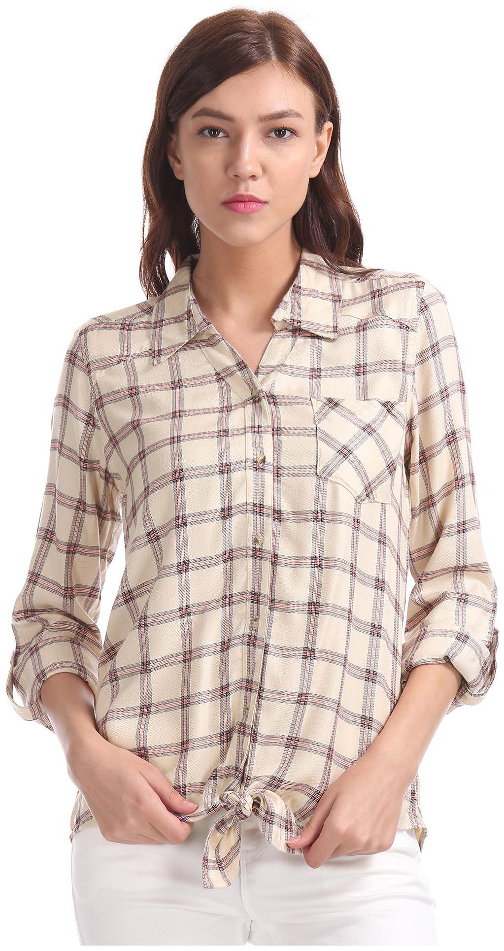 

CHEROKEE Women White Checked Regular Fit Shirt