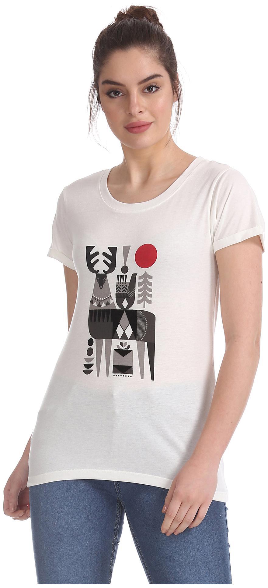 

CHEROKEE Women White Regular fit Round neck Cotton T shirt