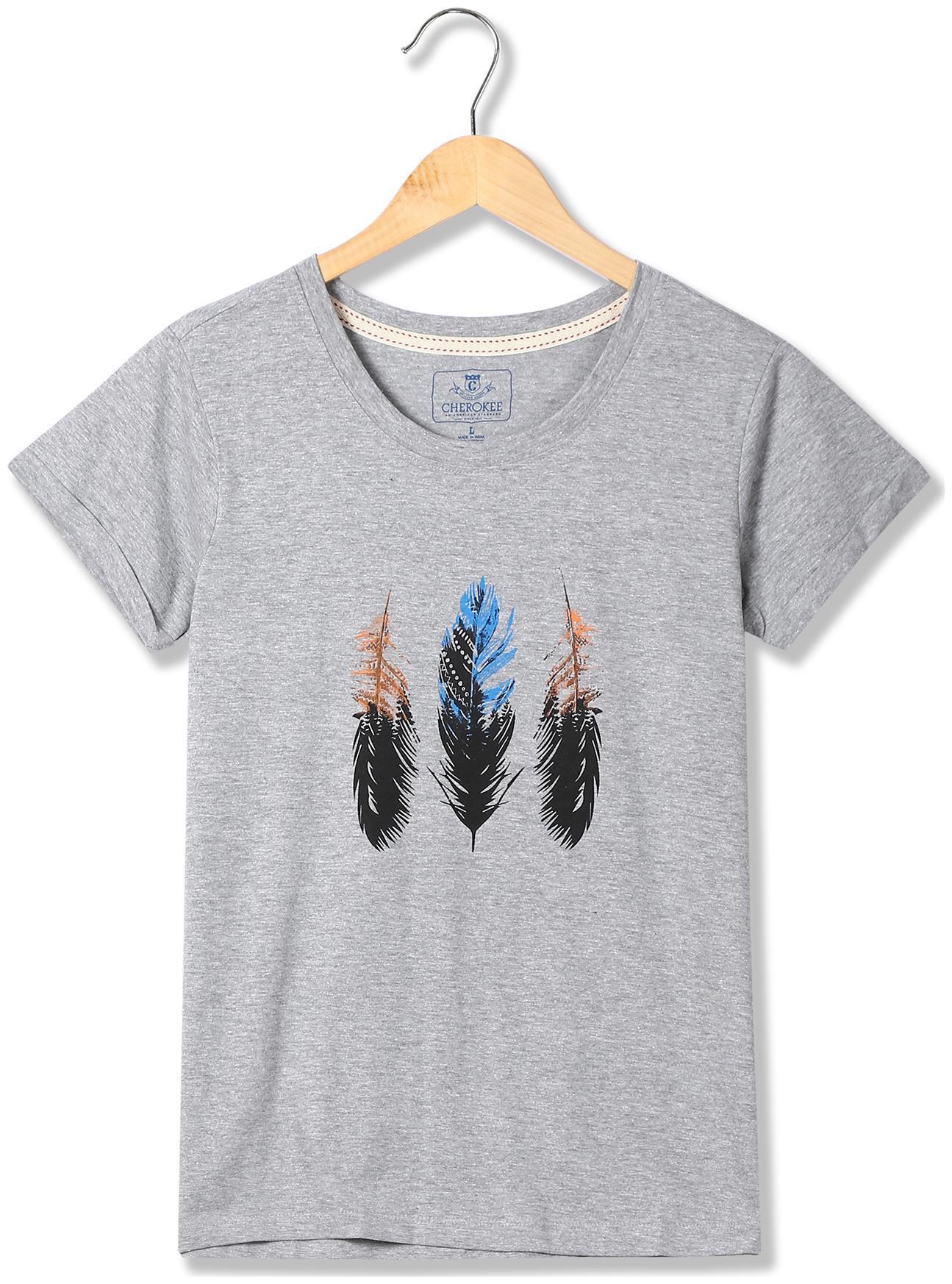 

CHEROKEE Women Grey Regular fit Round neck Cotton T shirt