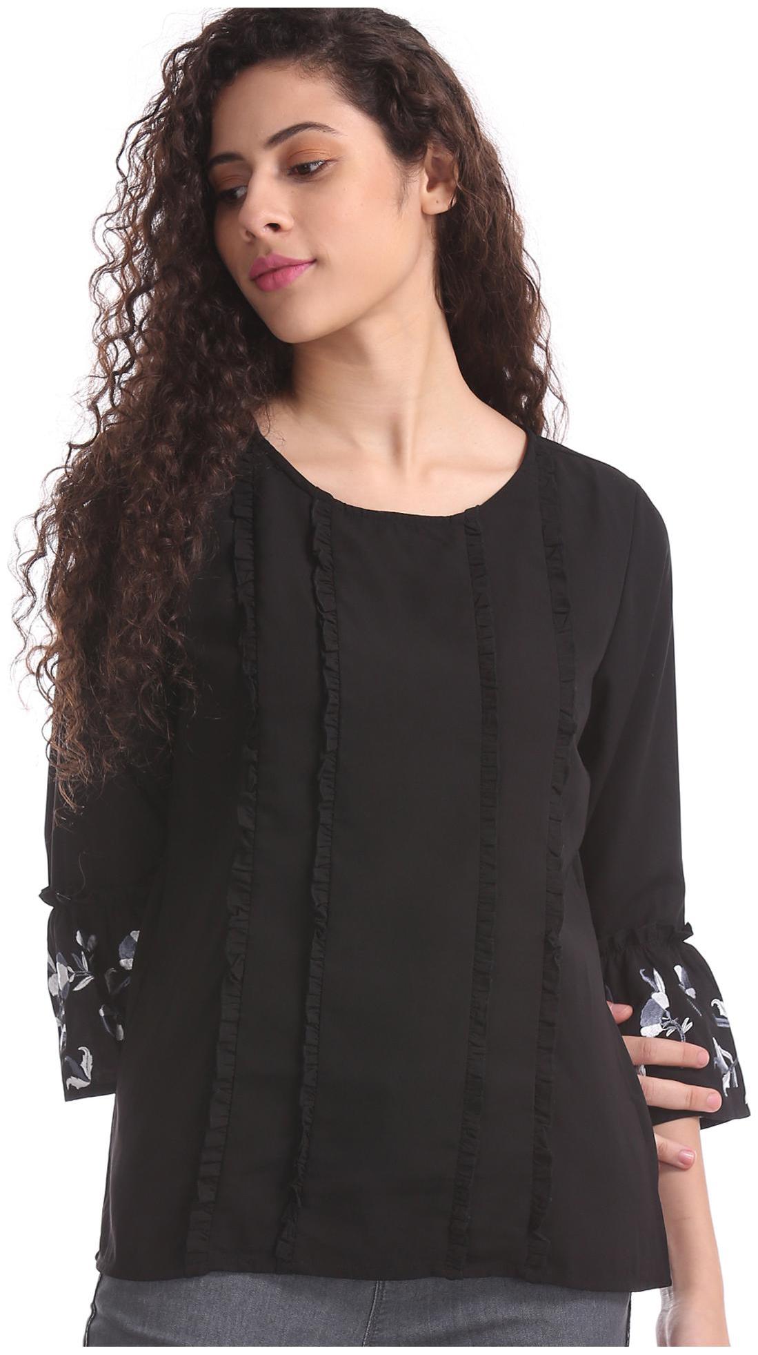 

CHEROKEE Women Embroidered Regular top - Black