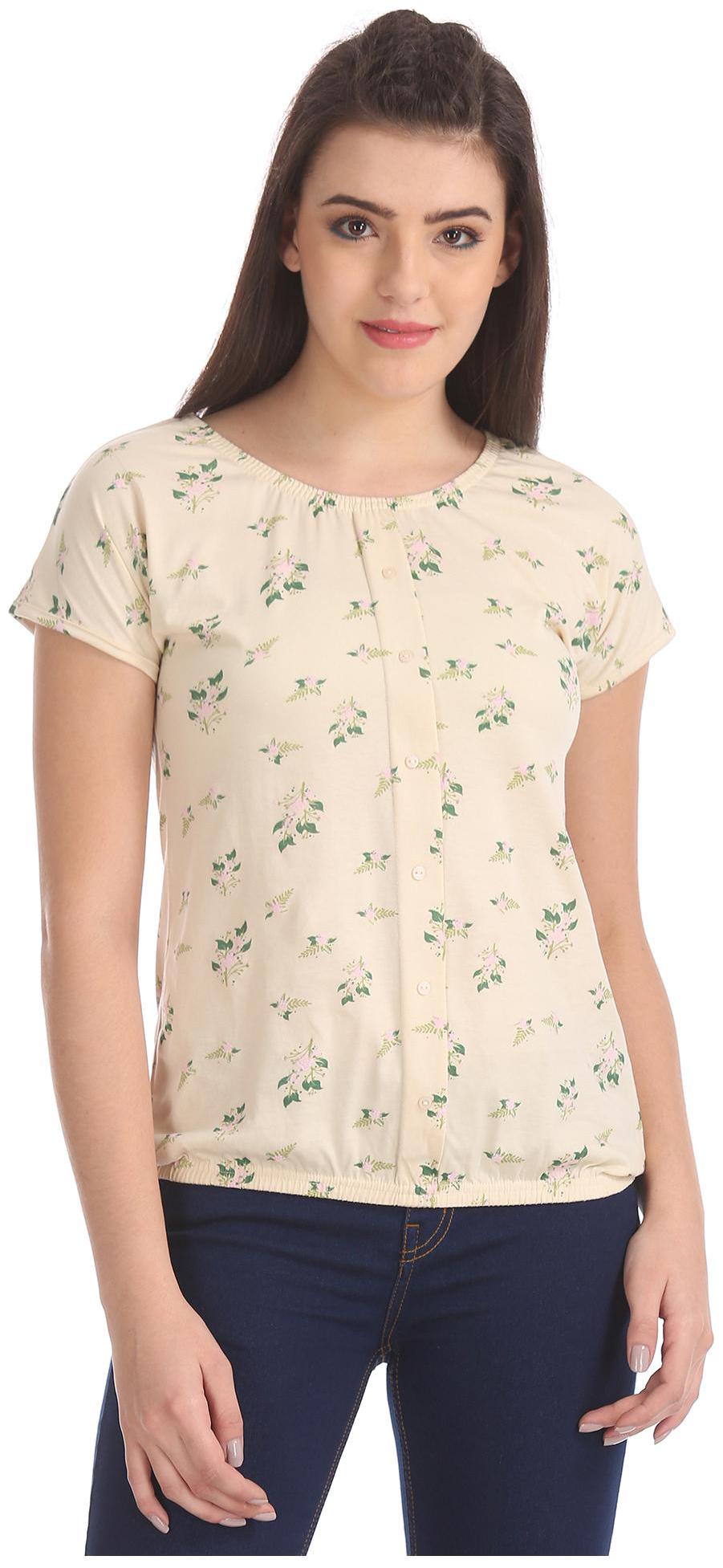 

CHEROKEE Women Beige Regular fit Round neck Cotton T shirt