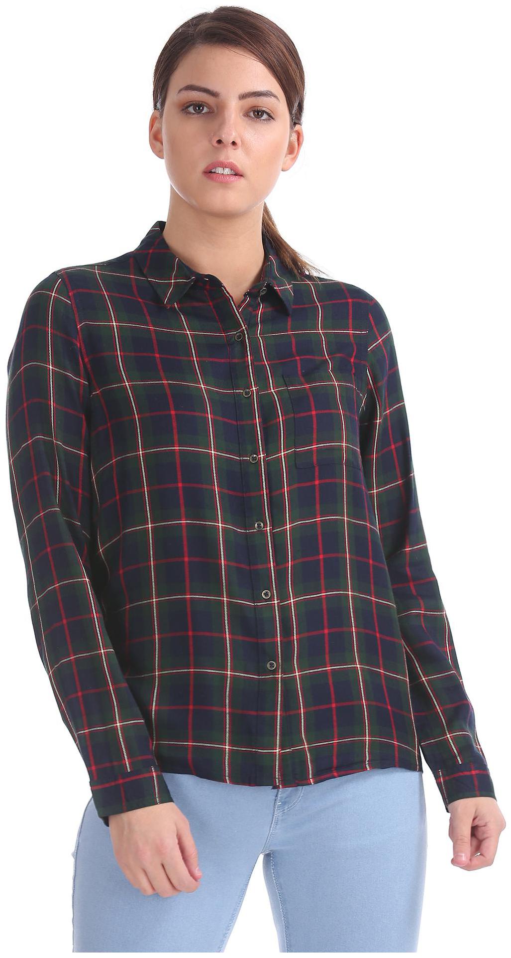

CHEROKEE Women Green Checked Regular Fit Shirt