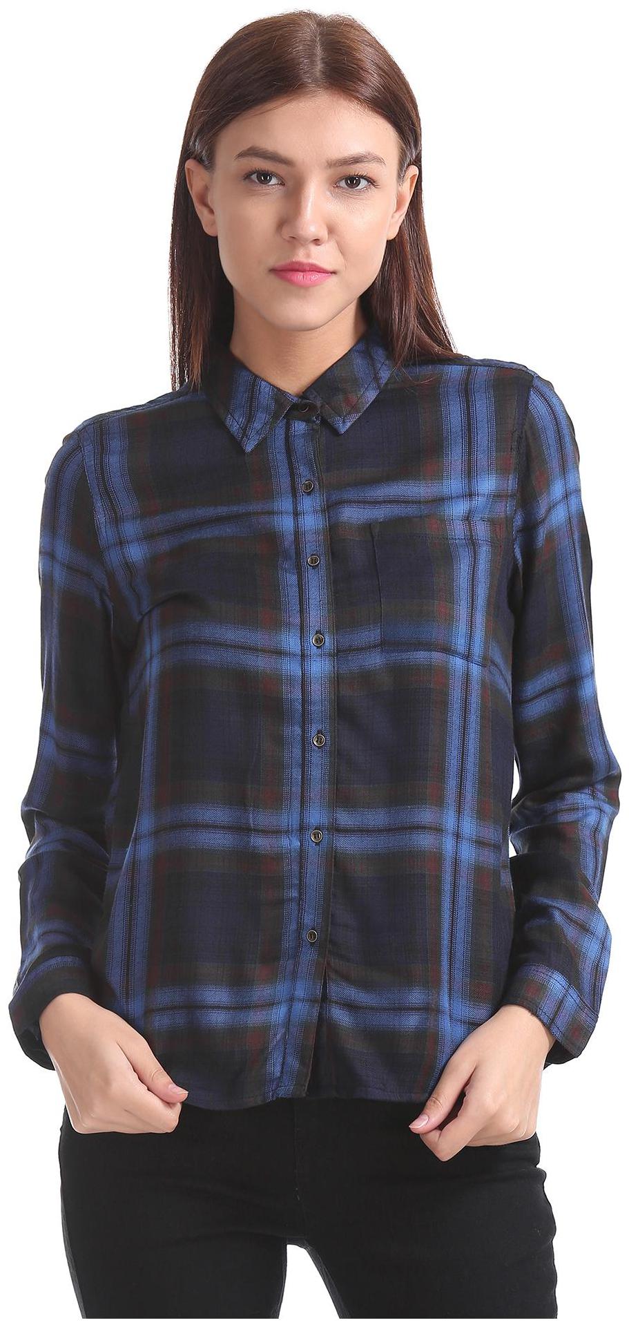 

CHEROKEE Women Blue Checked Regular Fit Shirt