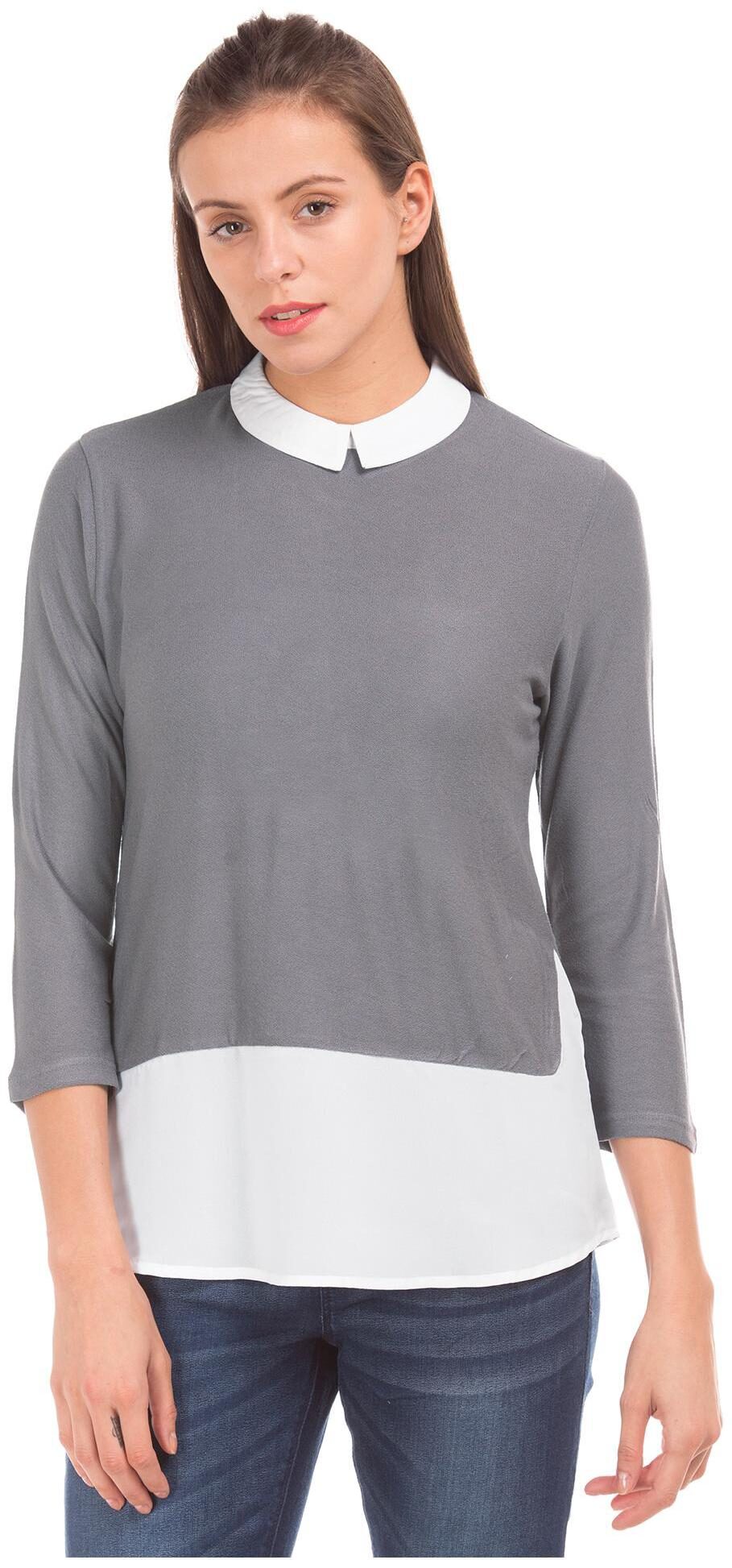 

Cherokee Women Viscose Colorblocked Regular Top Grey