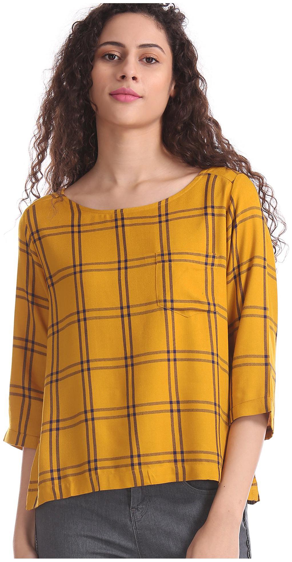 

CHEROKEE Women Checked Regular top - Yellow