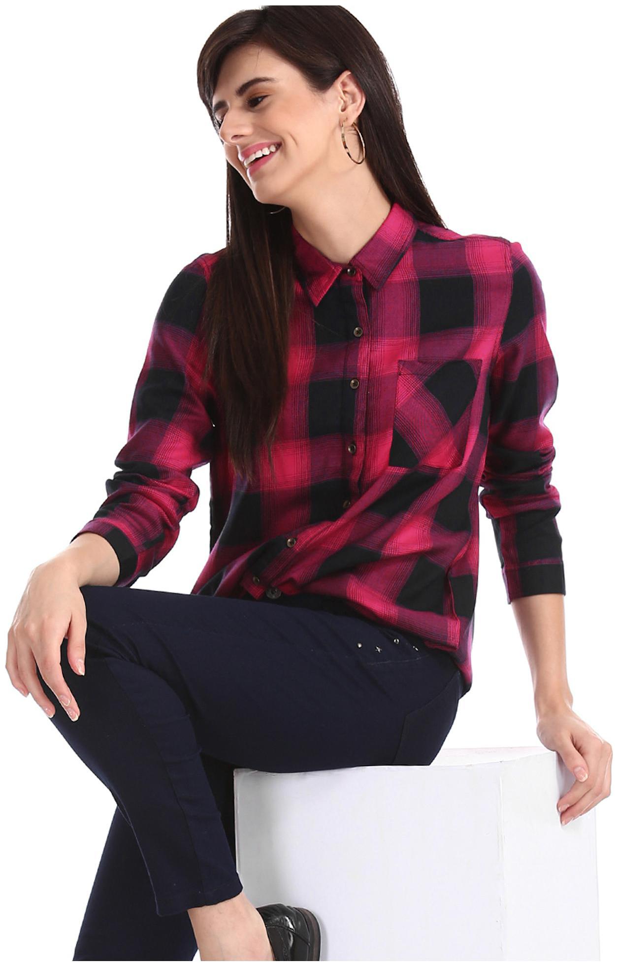 

CHEROKEE Women Pink Checked Regular Fit Shirt