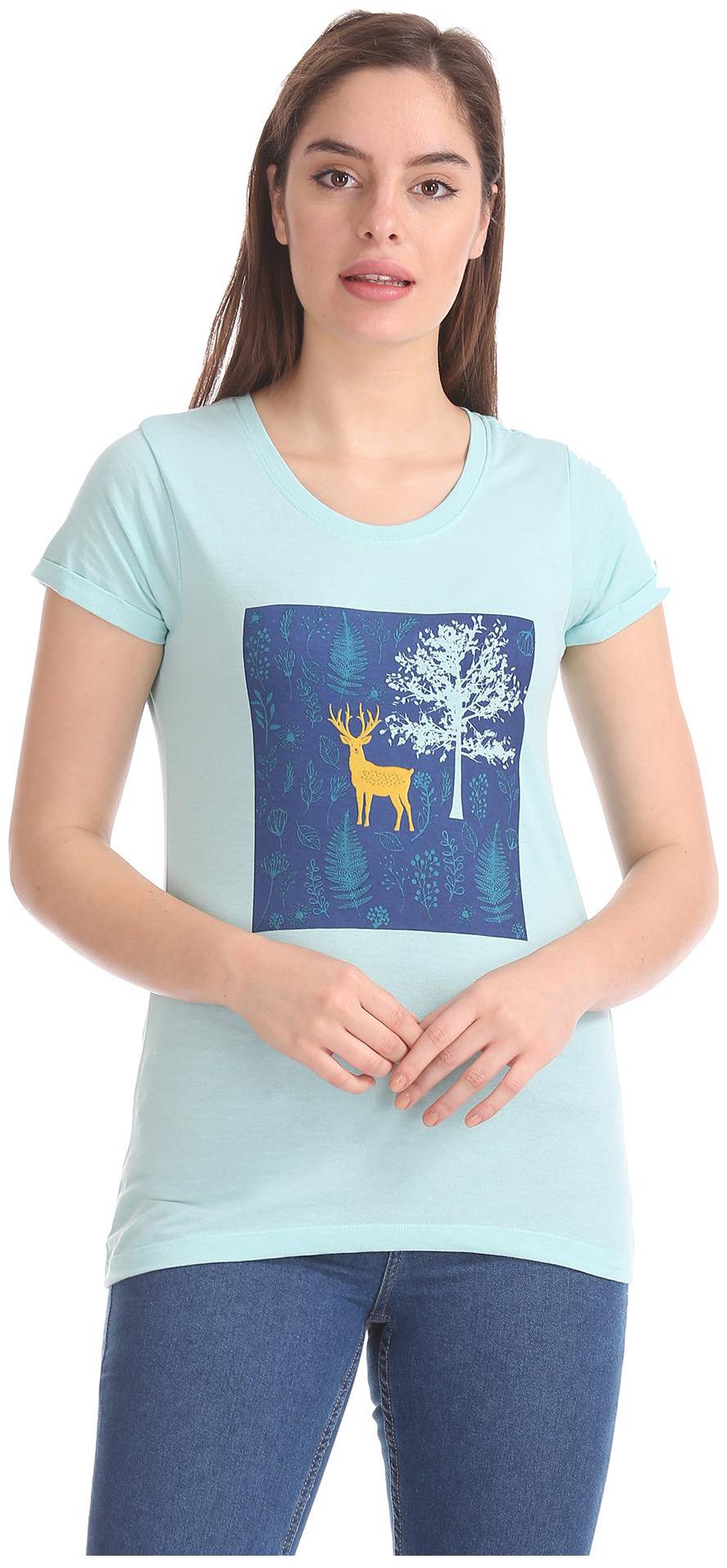 

CHEROKEE Women Blue Regular fit Round neck Cotton T shirt