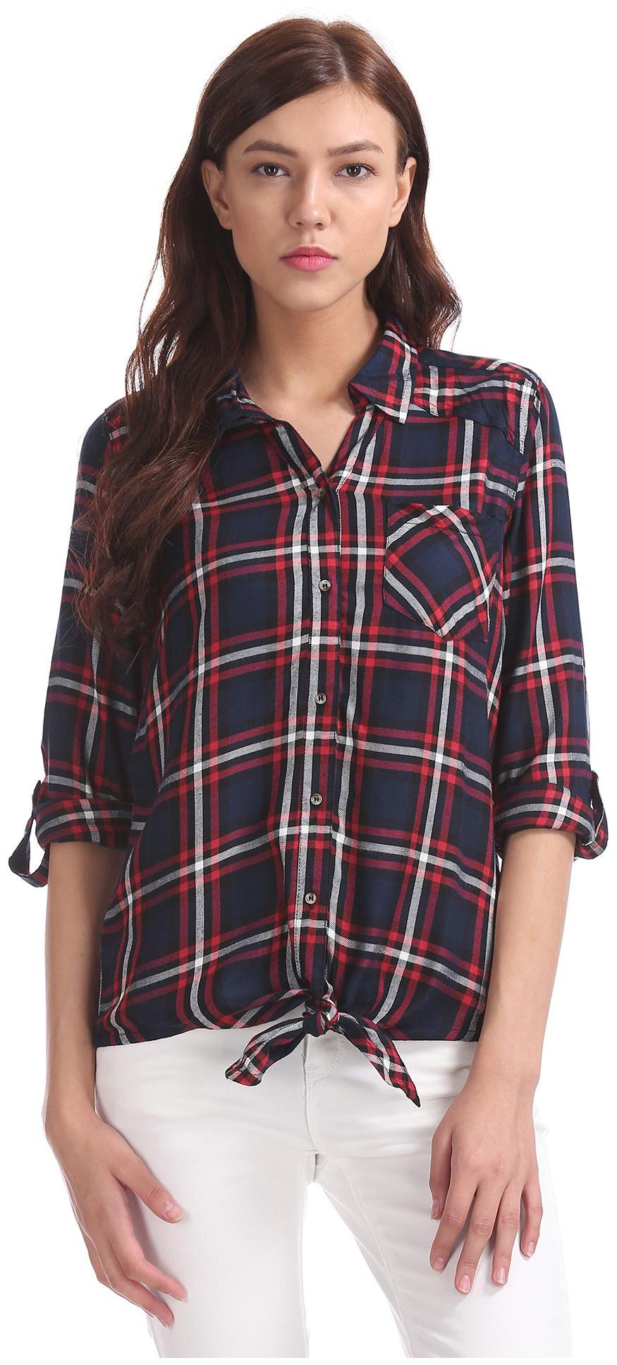 

CHEROKEE Women Blue Checked Regular Fit Shirt