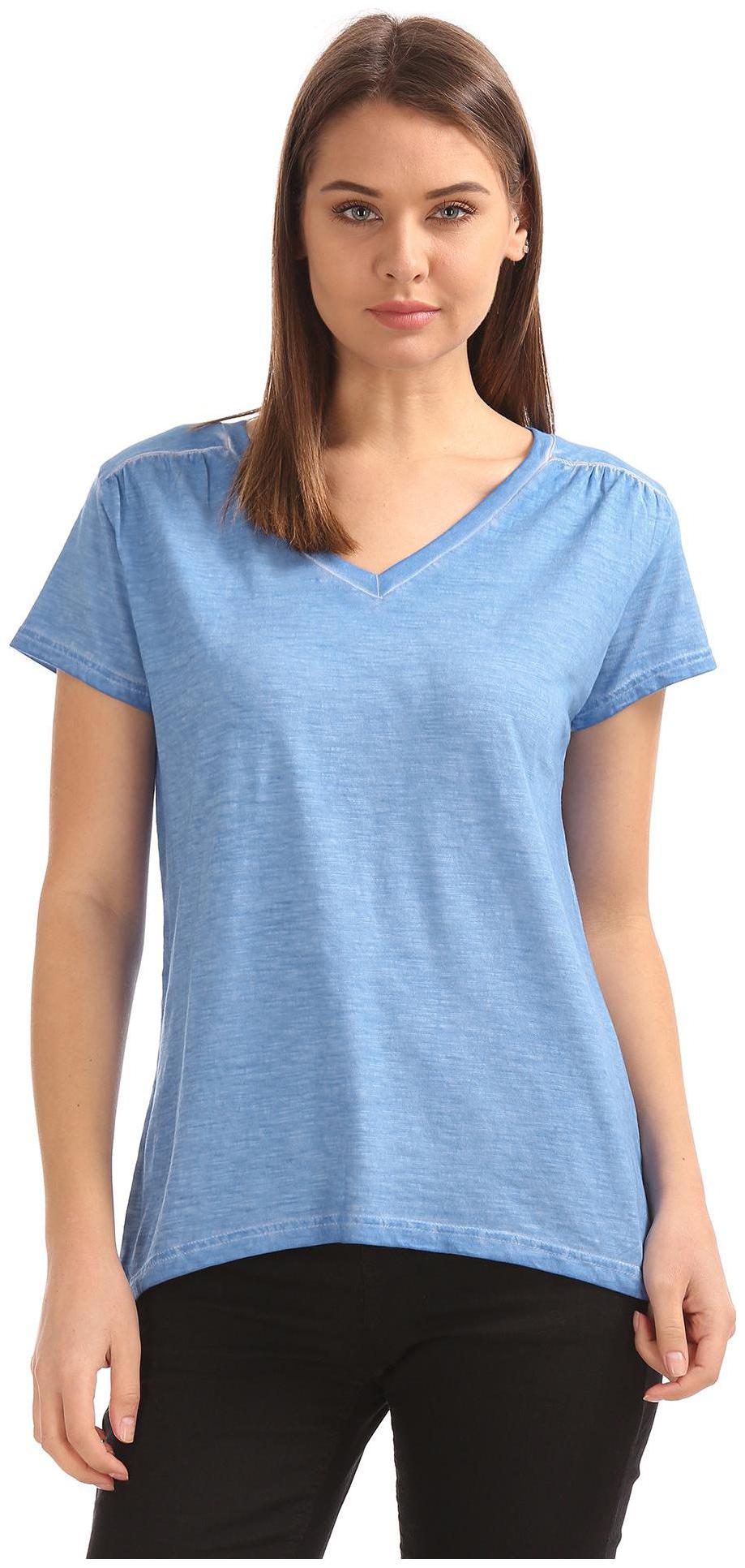 

CHEROKEE Women Blue Regular fit V neck Cotton T shirt