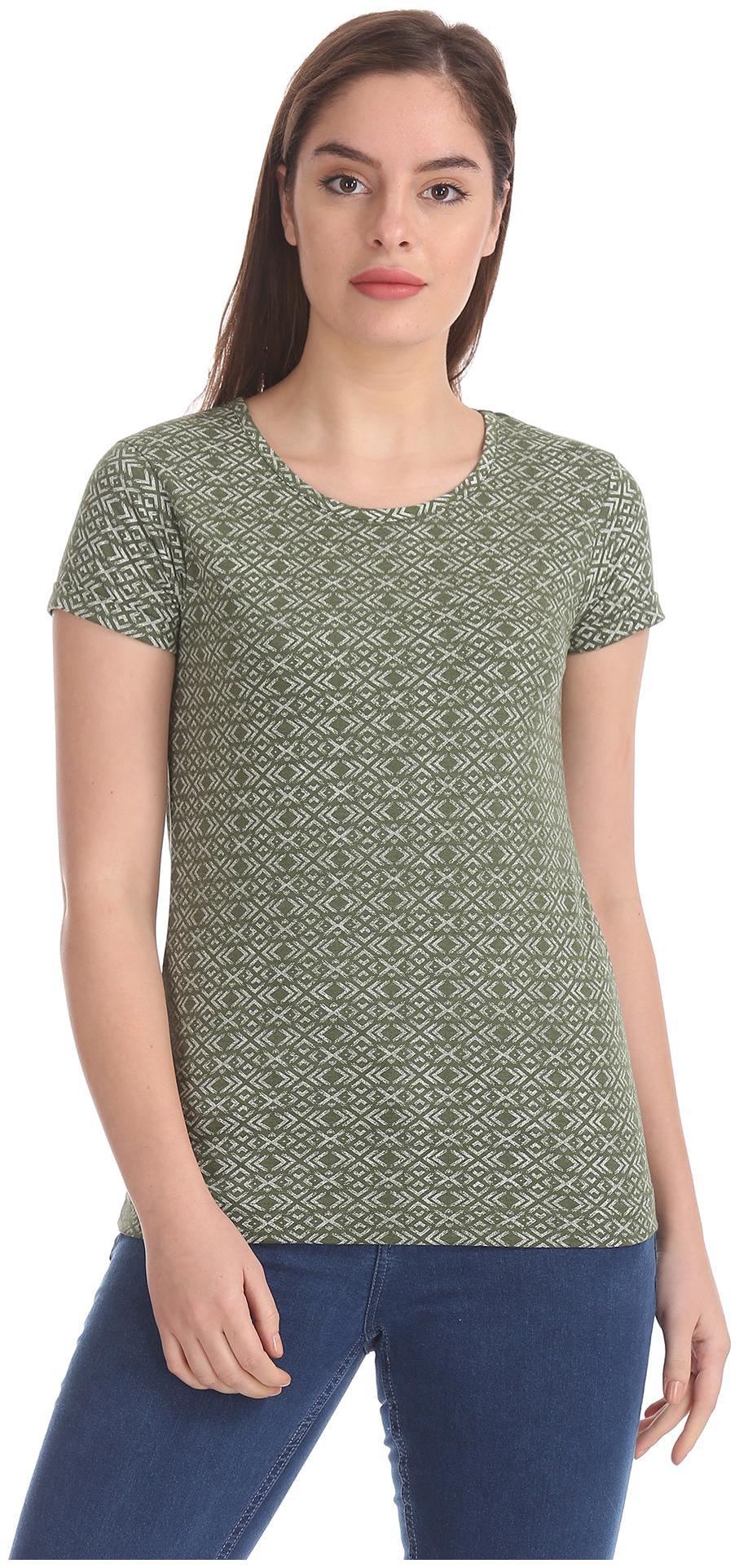 

CHEROKEE Women Green Regular fit Round neck Cotton T shirt